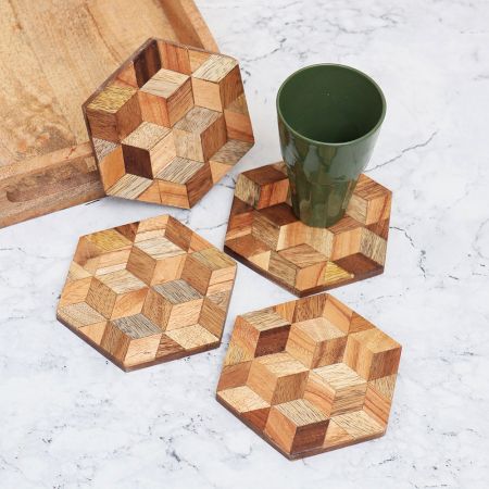 Modern Wooden Coasters for Home Decoration - Pack of 4